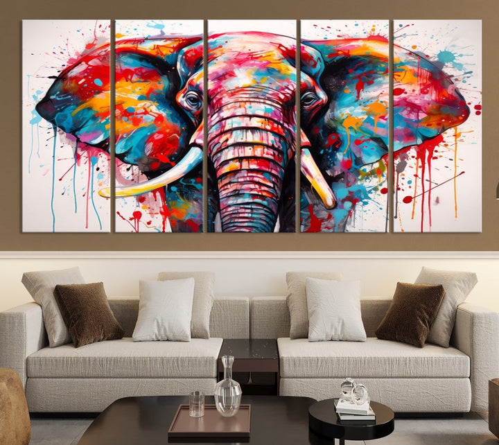 Abstract Elephant Painting Modern Canvas Wall Art Vibrant Colors Print Framed