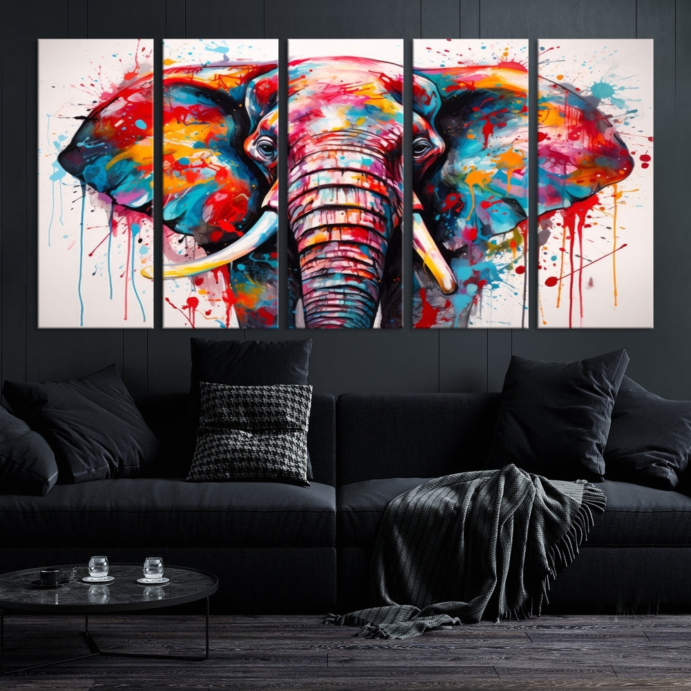 Abstract Elephant Painting Modern Canvas Wall Art Vibrant Colors Print Framed