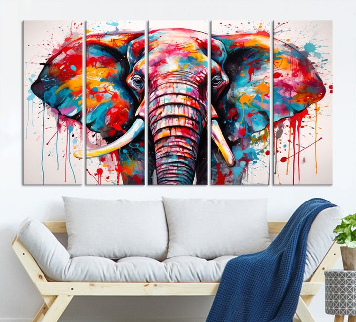 Abstract Elephant Painting Modern Canvas Wall Art Vibrant Colors Print Framed