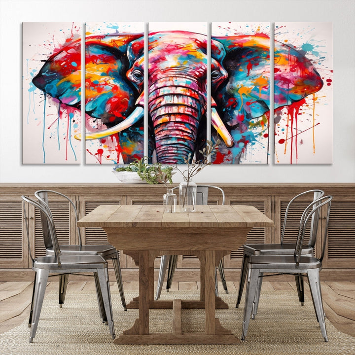 Abstract Elephant Painting Modern Canvas Wall Art Vibrant Colors Print Framed