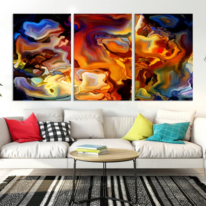 Abstract Flames Canvas Wall Art Print Contemporary Marble Wall Decor