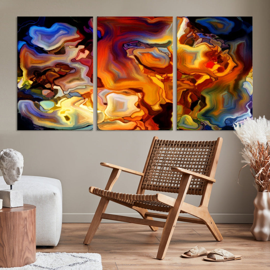 Abstract Flames Canvas Wall Art Print Contemporary Marble Wall Decor