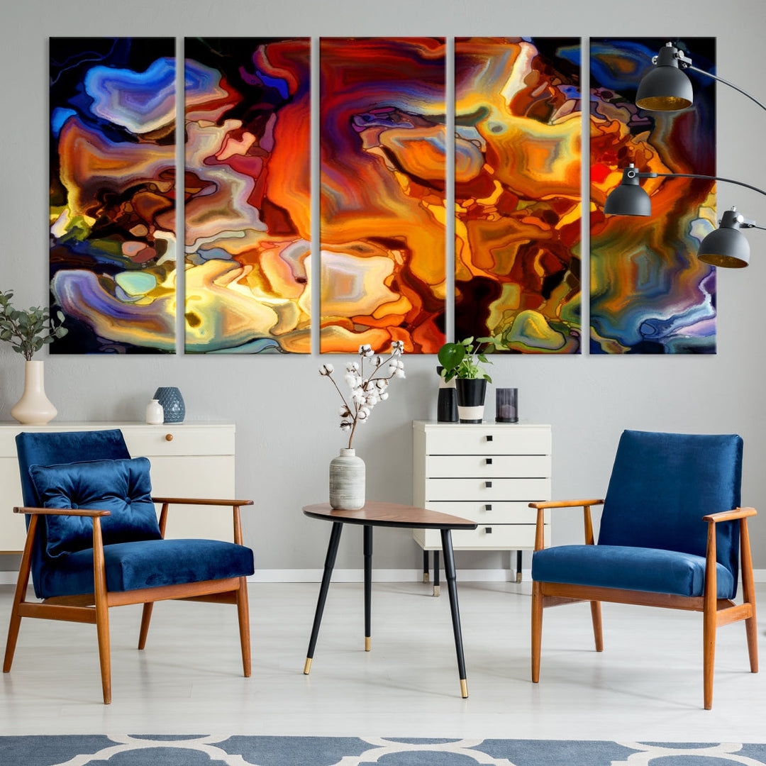 Abstract Flames Canvas Wall Art Print Contemporary Marble Wall Decor