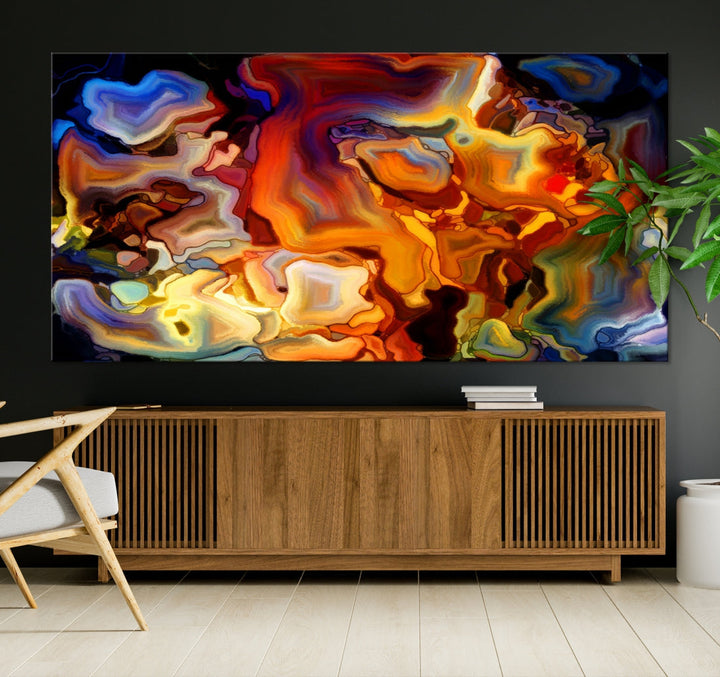 Abstract Flames Canvas Wall Art Print Contemporary Marble Wall Decor