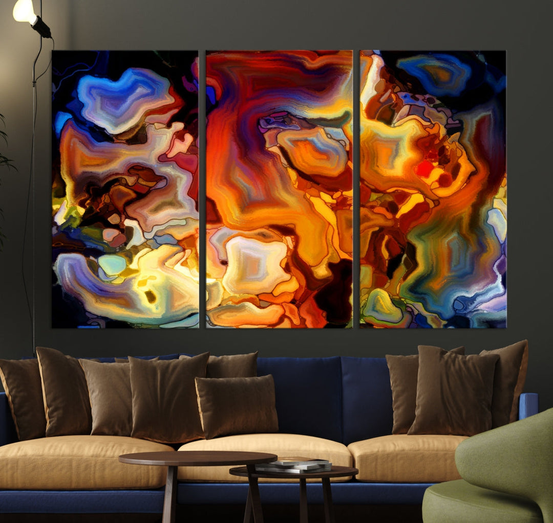 Abstract Flames Canvas Wall Art Print Contemporary Marble Wall Decor