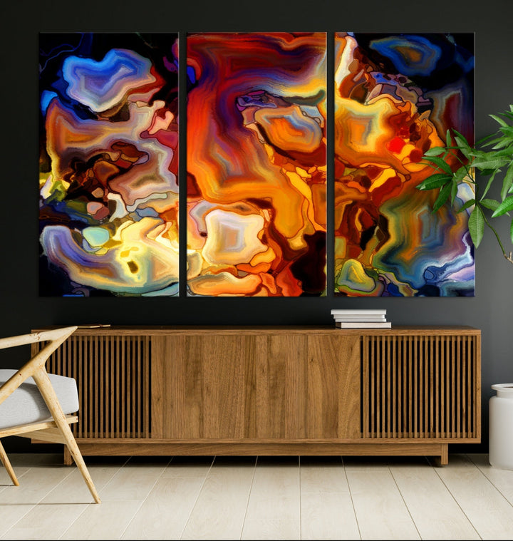 Abstract Flames Canvas Wall Art Print Contemporary Marble Wall Decor