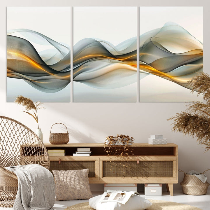 Luminous Abstract Smoke Circles Large Canvas Print Framed Wall Art for Home Decor