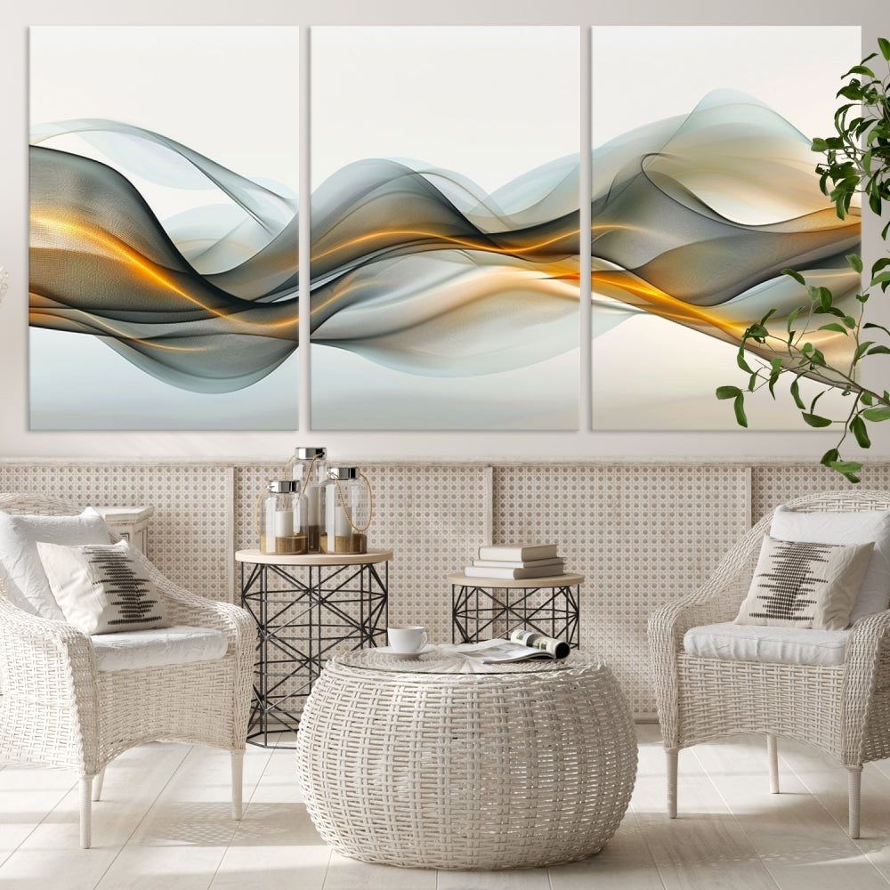 Luminous Abstract Smoke Circles Large Canvas Print Framed Wall Art for Home Decor