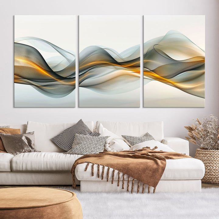 Luminous Abstract Smoke Circles Large Canvas Print Framed Wall Art for Home Decor