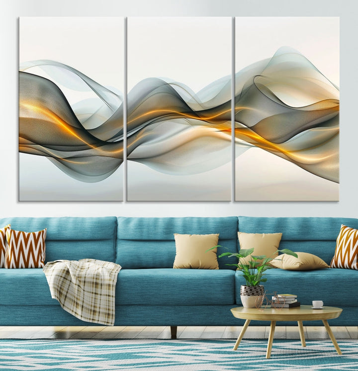 Luminous Abstract Smoke Circles Large Canvas Print Framed Wall Art for Home Decor