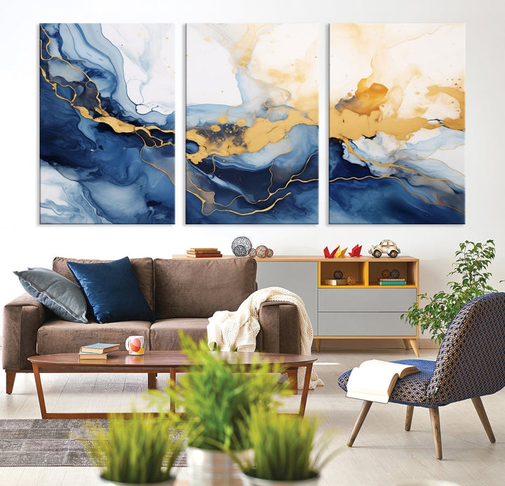 Abstract Fluid Art Print Modern Canvas Wall Decor Set of Framed