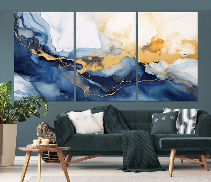 Abstract Fluid Art Print Modern Canvas Wall Decor Set of Framed