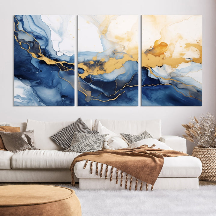 Abstract Fluid Art Print Modern Canvas Wall Decor Set of Framed