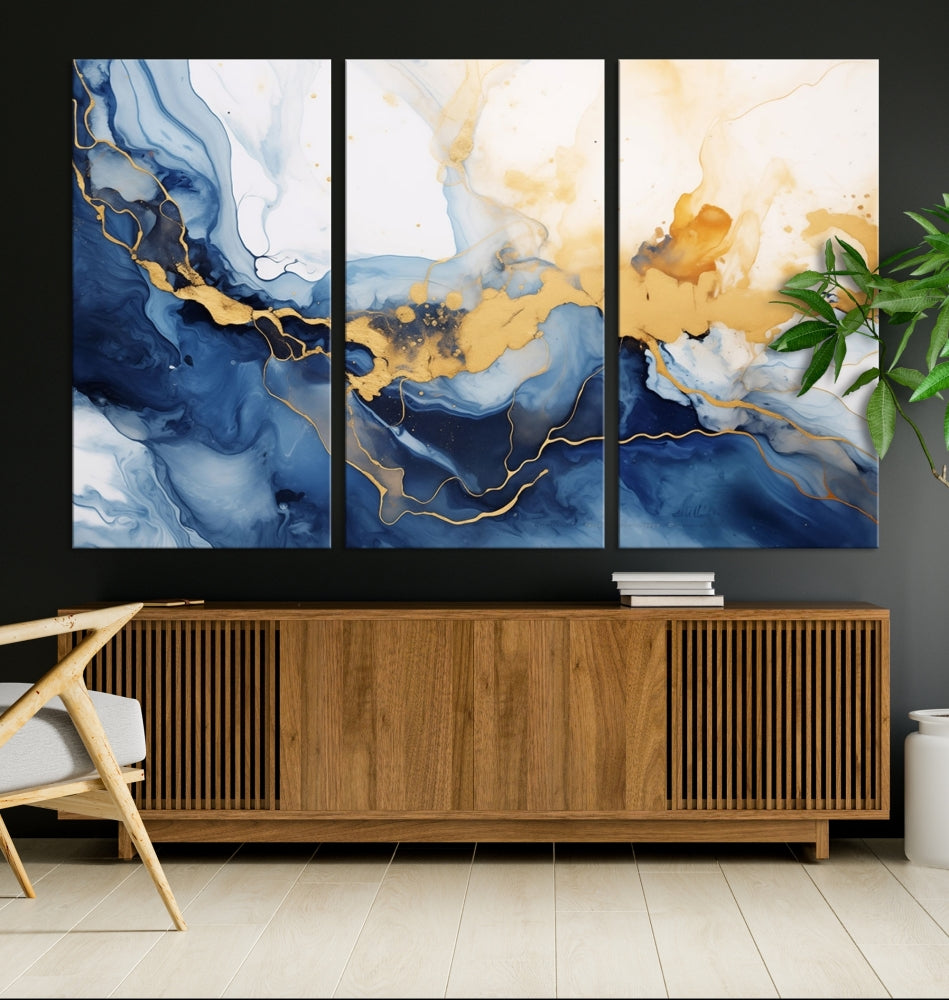 Abstract Fluid Art Print Modern Canvas Wall Decor Set of Framed