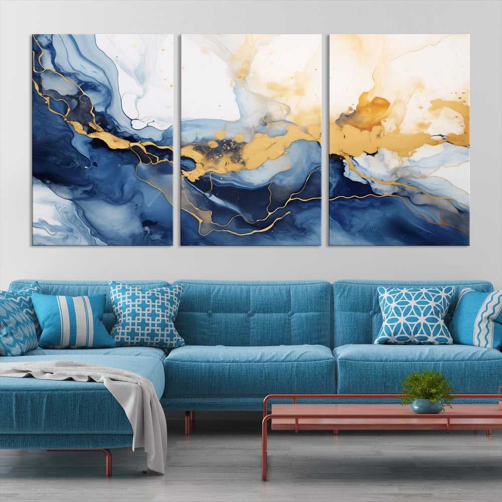 Abstract Fluid Art Print Modern Canvas Wall Decor Set of Framed