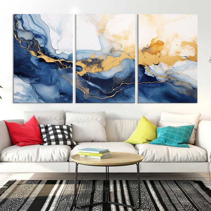 Abstract Fluid Art Print Modern Canvas Wall Decor Set of Framed