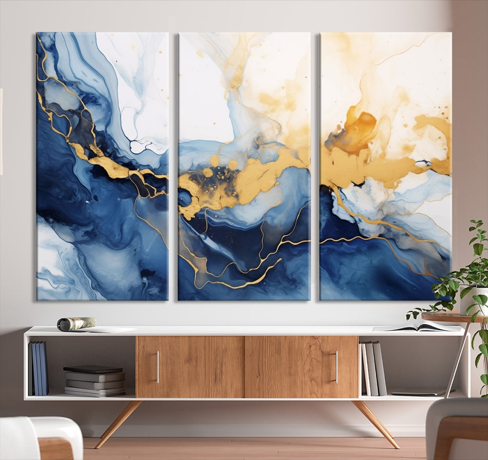 Abstract Fluid Art Print Modern Canvas Wall Decor Set of Framed