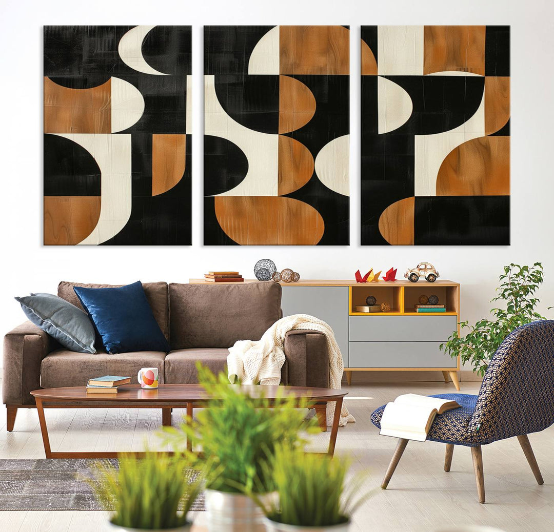 Abstract Geometric Wabi Sabi Wall Art Canvas Print Set, Minimalist Wall Art, Mid Century Art Print