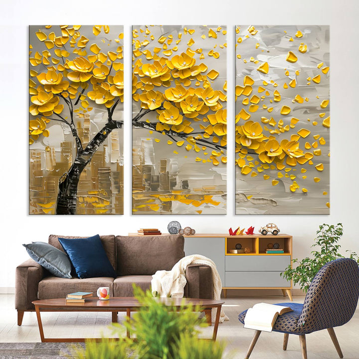 Abstract Gold Leaf Tree Wall Art Canvas Print, Vintage Abstract Print