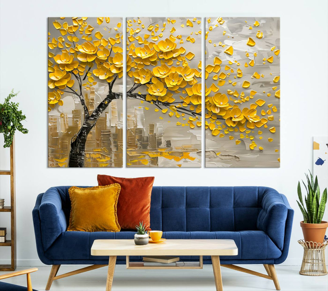 Abstract Gold Leaf Tree Wall Art Canvas Print, Vintage Abstract Print