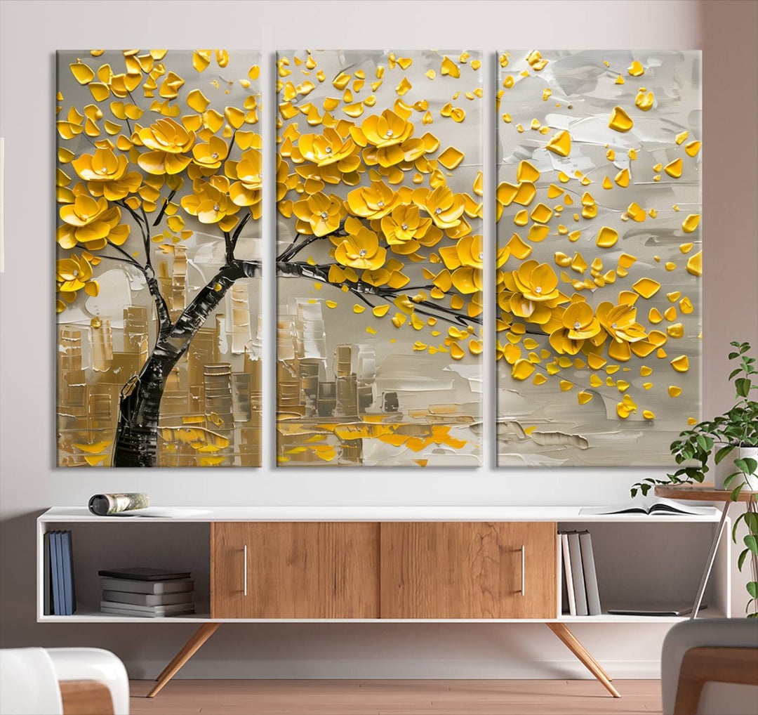 Abstract Gold Leaf Tree Wall Art Canvas Print, Vintage Abstract Print