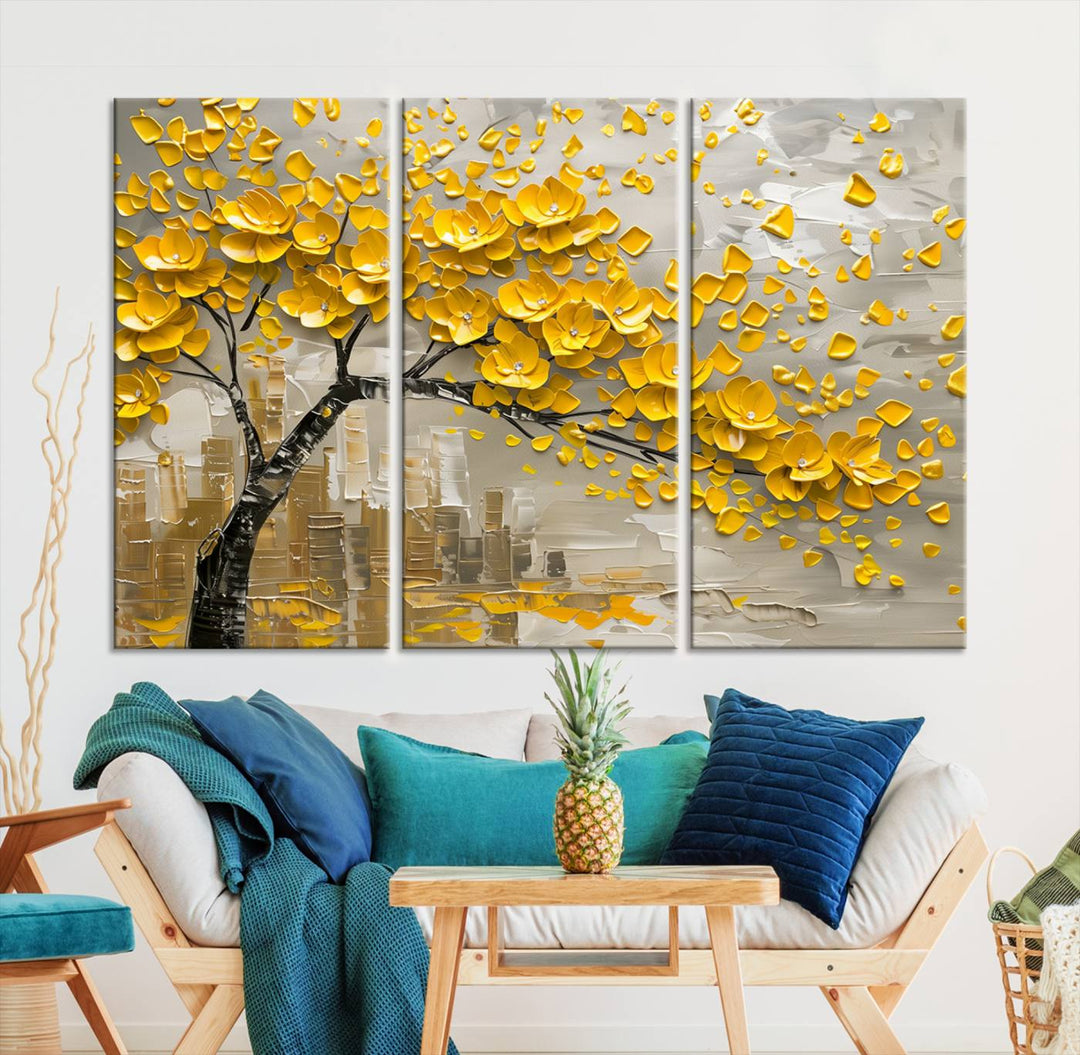 Abstract Gold Leaf Tree Wall Art Canvas Print, Vintage Abstract Print