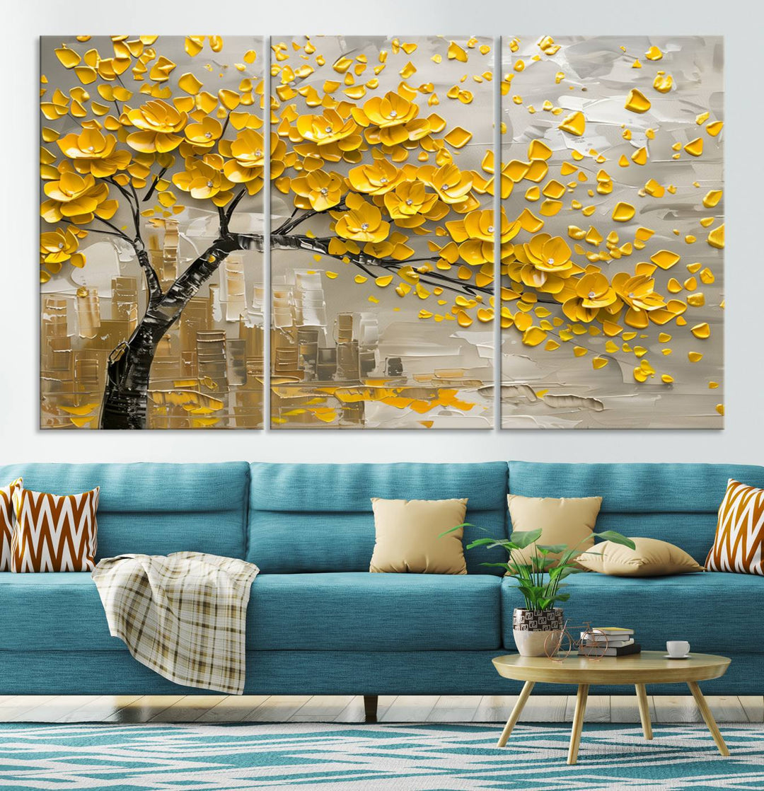 Abstract Gold Leaf Tree Wall Art Canvas Print, Vintage Abstract Print