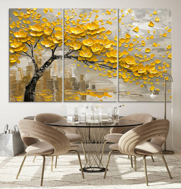 Abstract Gold Leaf Tree Wall Art Canvas Print, Vintage Abstract Print