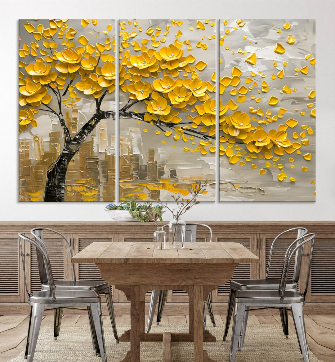 Abstract Gold Leaf Tree Wall Art Canvas Print, Vintage Abstract Print