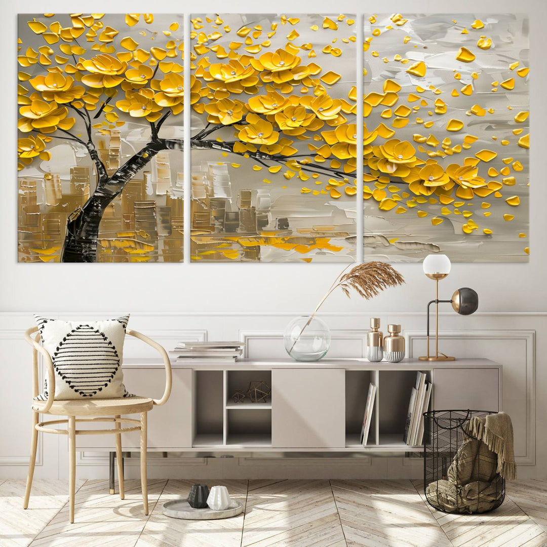 Abstract Gold Leaf Tree Wall Art Canvas Print, Vintage Abstract Print