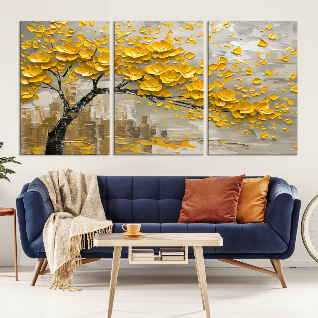 Abstract Gold Leaf Tree Wall Art Canvas Print, Vintage Abstract Print