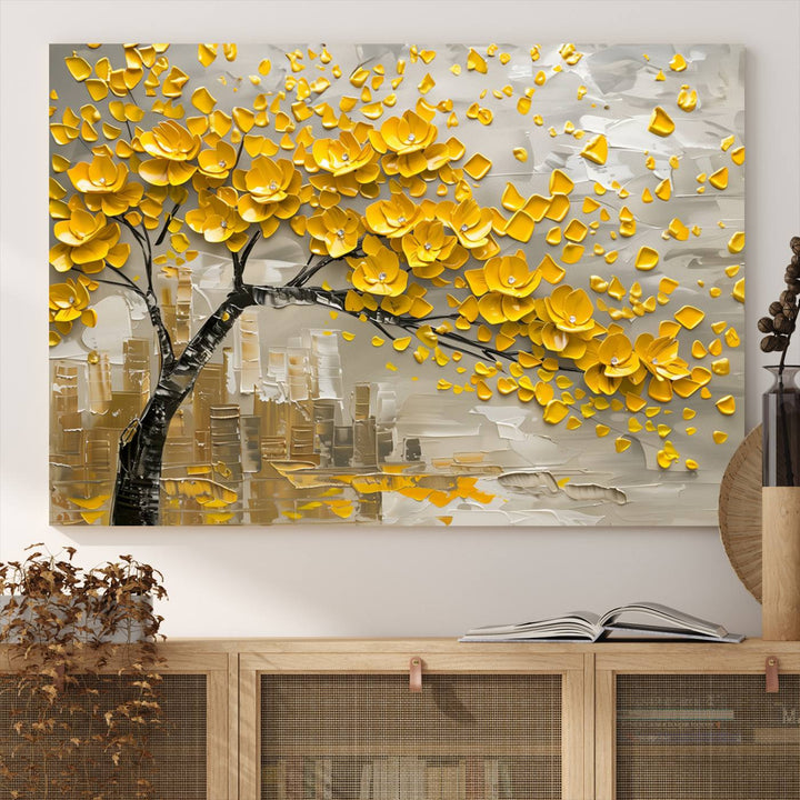 Abstract Gold Leaf Tree Wall Art Canvas Print, Vintage Abstract Print