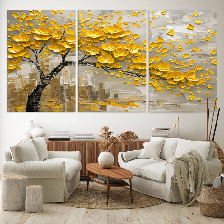 Abstract Gold Leaf Tree Wall Art Canvas Print, Vintage Abstract Print