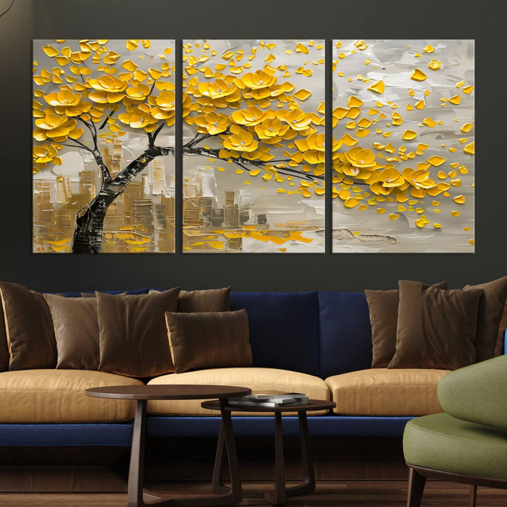 Abstract Gold Leaf Tree Wall Art Canvas Print, Vintage Abstract Print