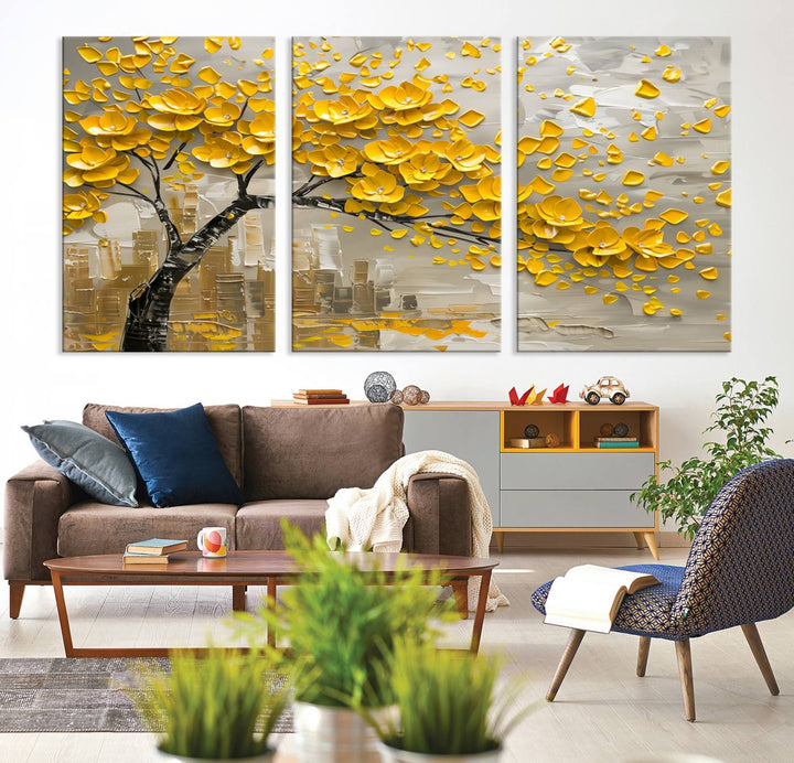 Abstract Gold Leaf Tree Wall Art Canvas Print, Vintage Abstract Print