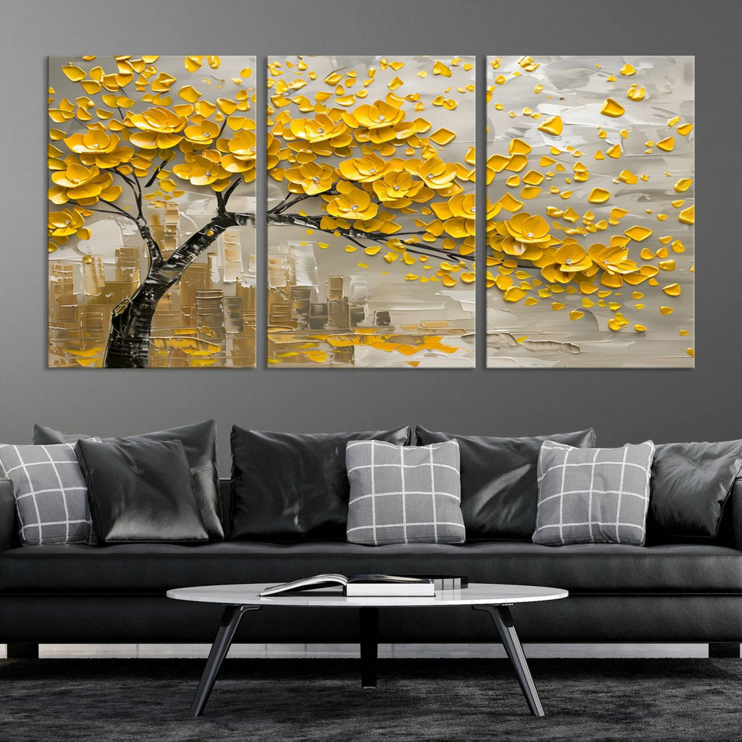 Abstract Gold Leaf Tree Wall Art Canvas Print, Vintage Abstract Print