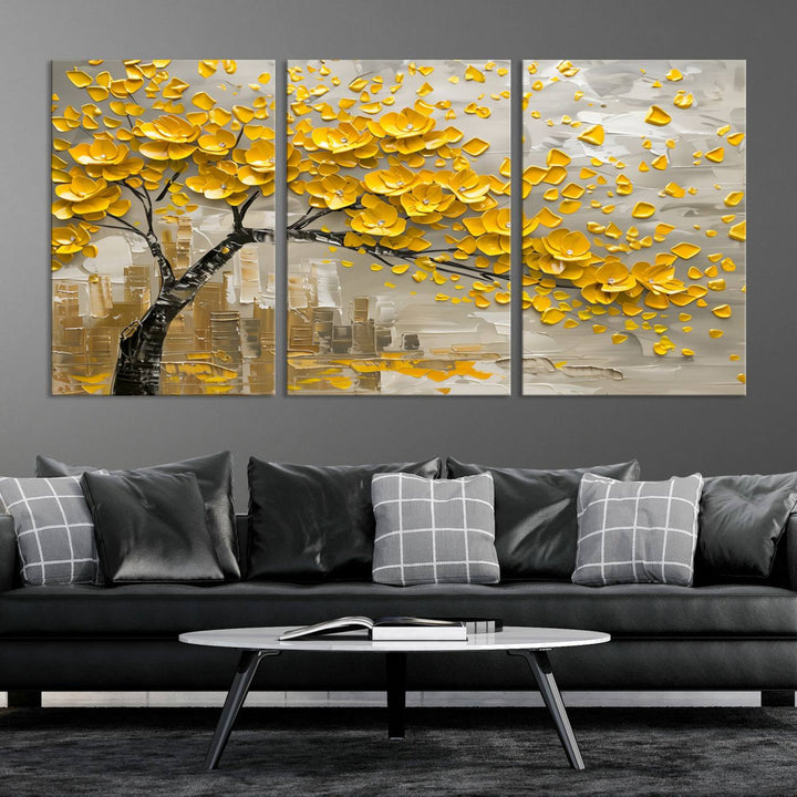 Abstract Gold Leaf Tree Wall Art Canvas Print, Vintage Abstract Print