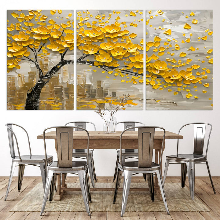 Abstract Gold Leaf Tree Wall Art Canvas Print, Vintage Abstract Print