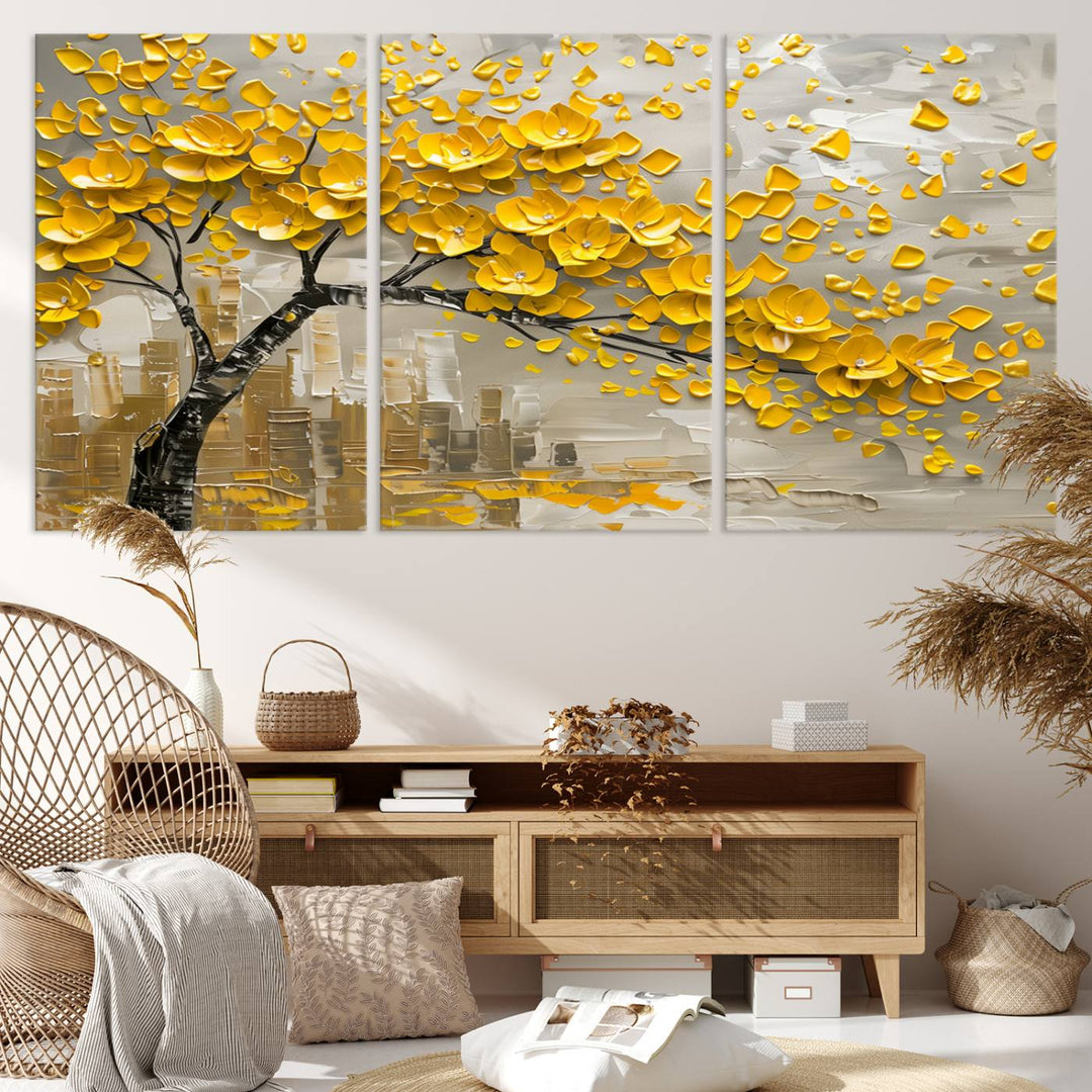 Abstract Gold Leaf Tree Wall Art Canvas Print, Vintage Abstract Print