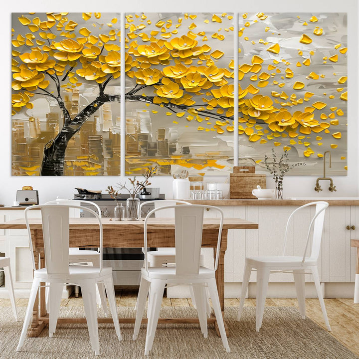 Abstract Gold Leaf Tree Wall Art Canvas Print, Vintage Abstract Print