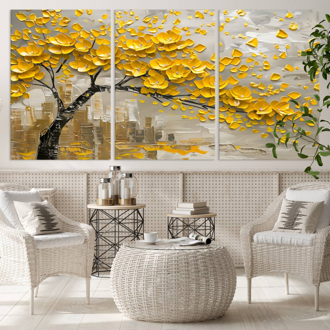 Abstract Gold Leaf Tree Wall Art Canvas Print, Vintage Abstract Print