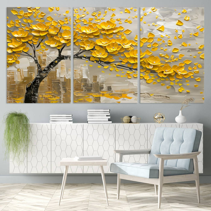 Abstract Gold Leaf Tree Wall Art Canvas Print, Vintage Abstract Print