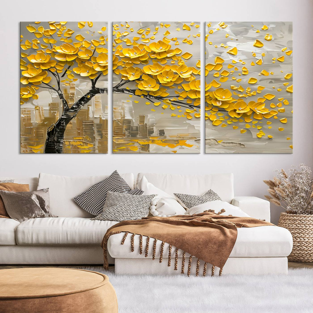 Abstract Gold Leaf Tree Wall Art Canvas Print, Vintage Abstract Print