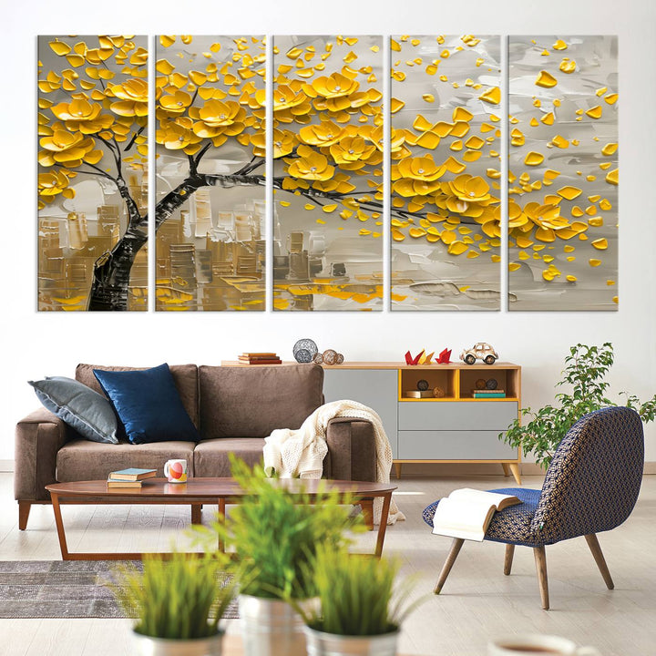 Abstract Gold Leaf Tree Wall Art Canvas Print, Vintage Abstract Print