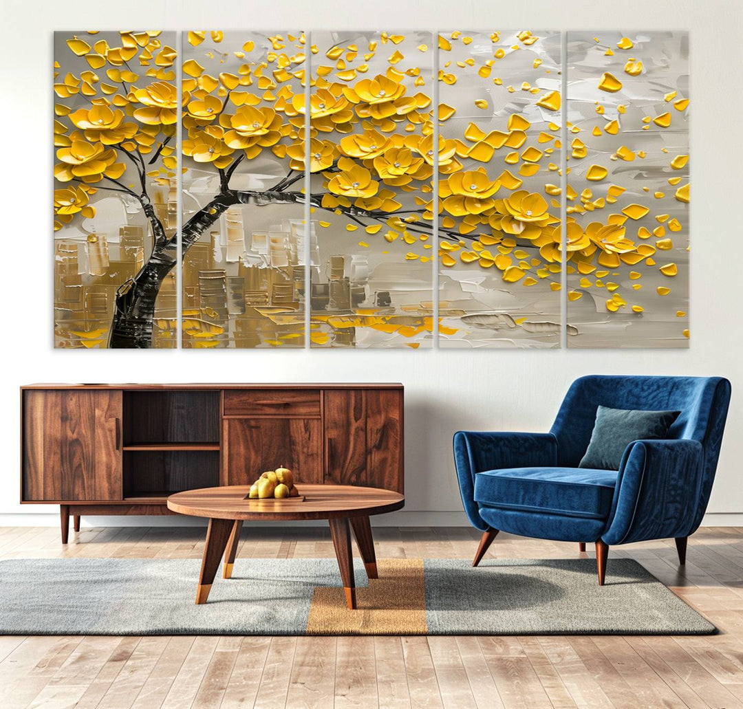 Abstract Gold Leaf Tree Wall Art Canvas Print, Vintage Abstract Print