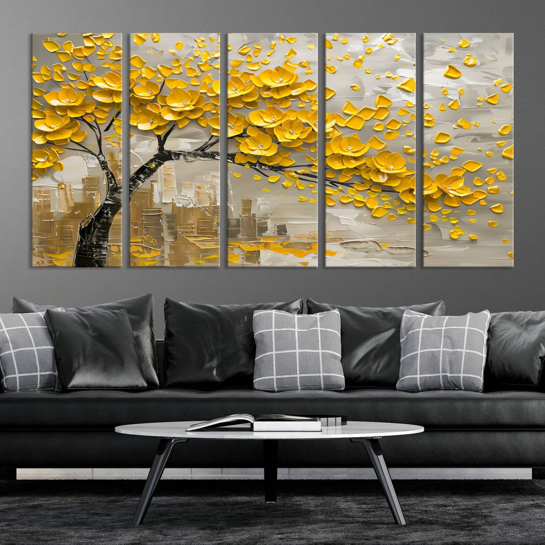 Abstract Gold Leaf Tree Wall Art Canvas Print, Vintage Abstract Print