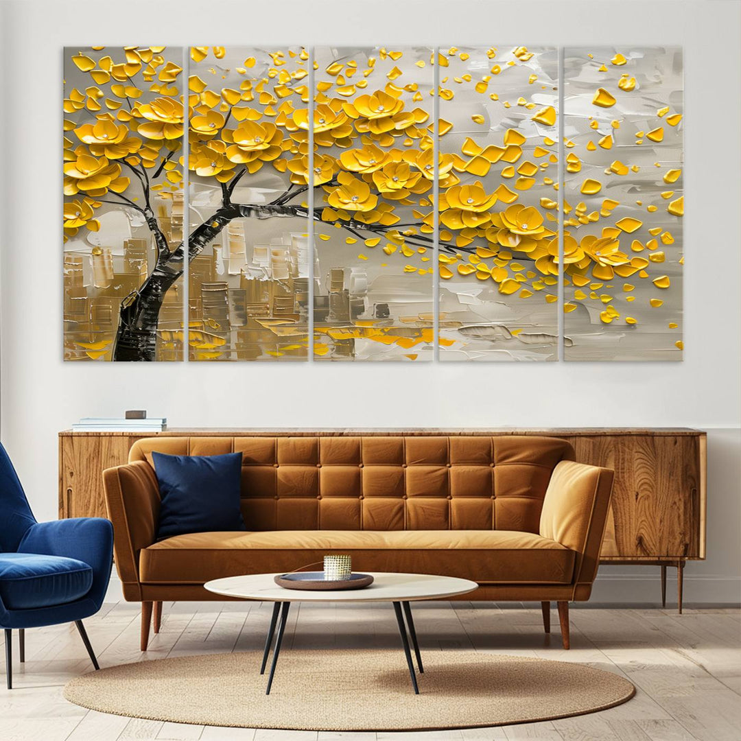 Abstract Gold Leaf Tree Wall Art Canvas Print, Vintage Abstract Print