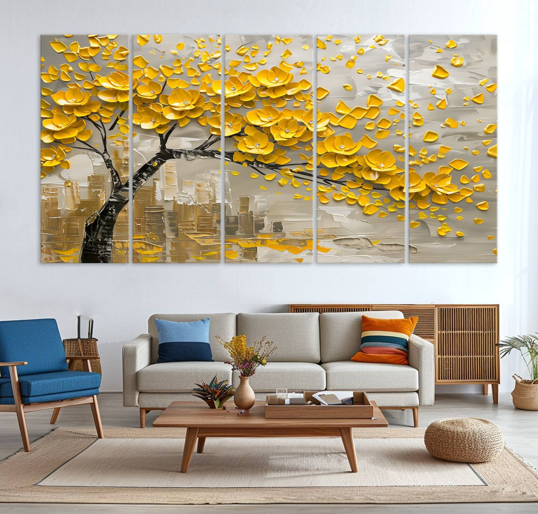 Abstract Gold Leaf Tree Wall Art Canvas Print, Vintage Abstract Print