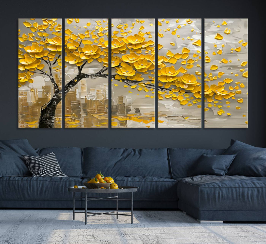 Abstract Gold Leaf Tree Wall Art Canvas Print, Vintage Abstract Print