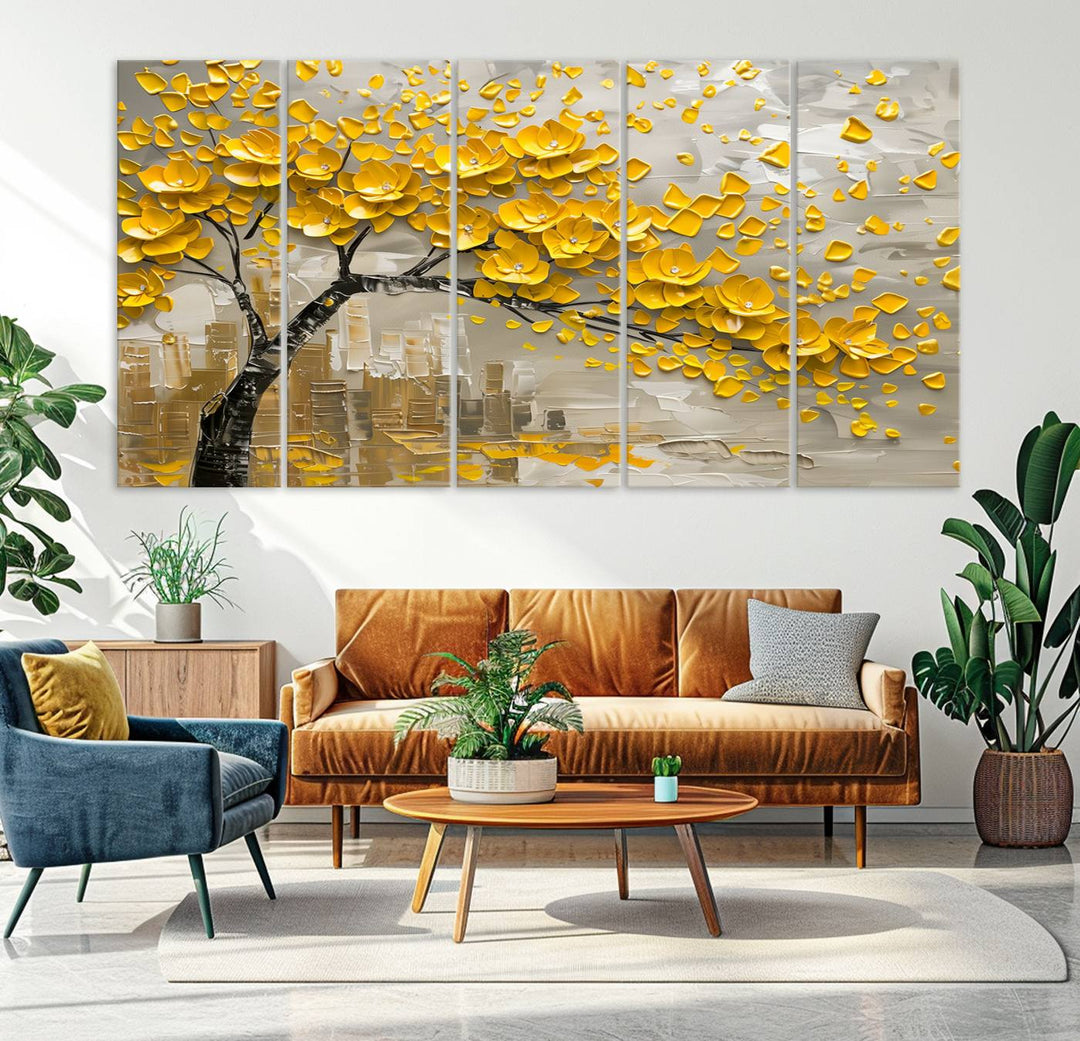 Abstract Gold Leaf Tree Wall Art Canvas Print, Vintage Abstract Print